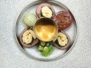 Vitello arrosto alla romana盛り付け